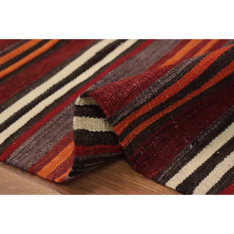 Hand Woven Oriental 100% Wool Carpet Southwestern Geometric Multi-Colored Kilim Area Rug - 10' 4'' X 5' 4''