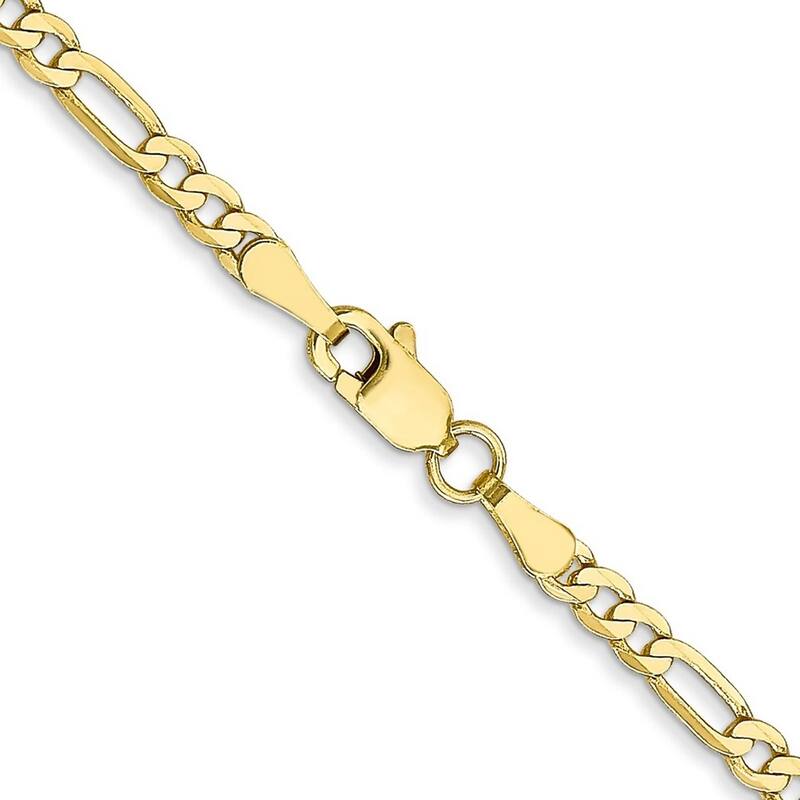 Curata 10k Yellow Gold Unisex 2.75mm Flat Figaro Chain Bracelet - 7" 8" 9"