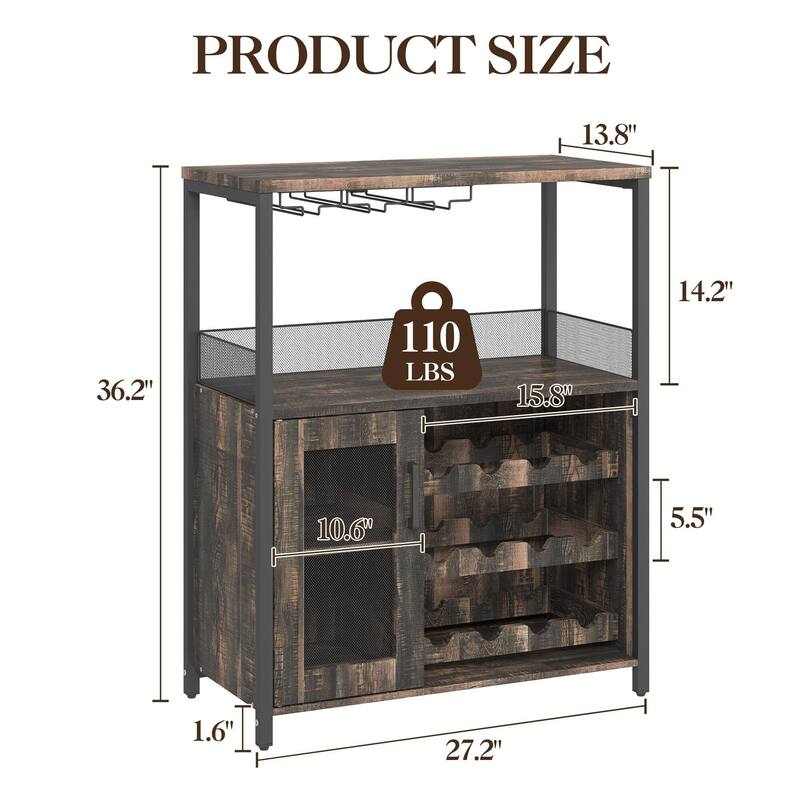 3-Tier Wine Bar Cabinet with Storage, Wine Rack & Glass Holder, Small Liquor Cabinet for Home, Black Corner Storage with Shelves