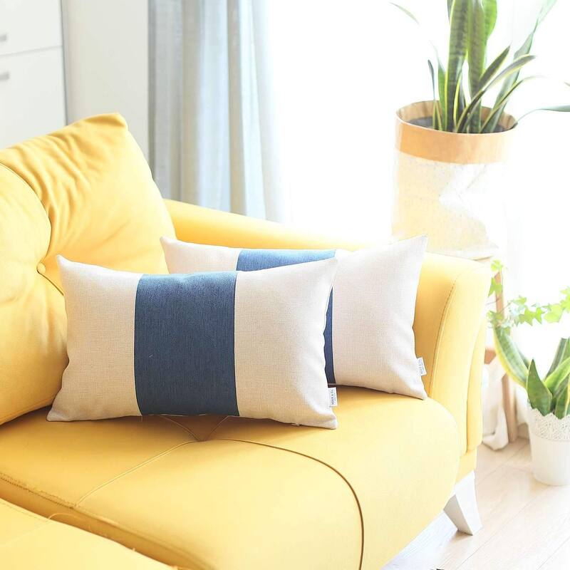 HomeRoots Set Of Two 20" X 12" Grey And Blue Geometric Zippered Handmade Polyester Lumbar Pillow