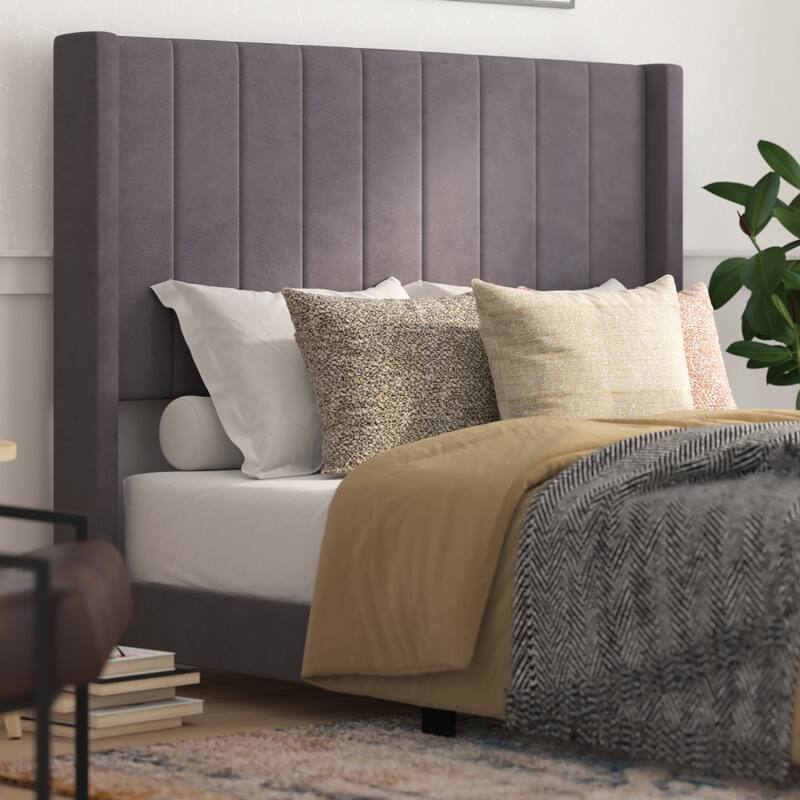 Upholstered Platform Bed with Wingback Headboard