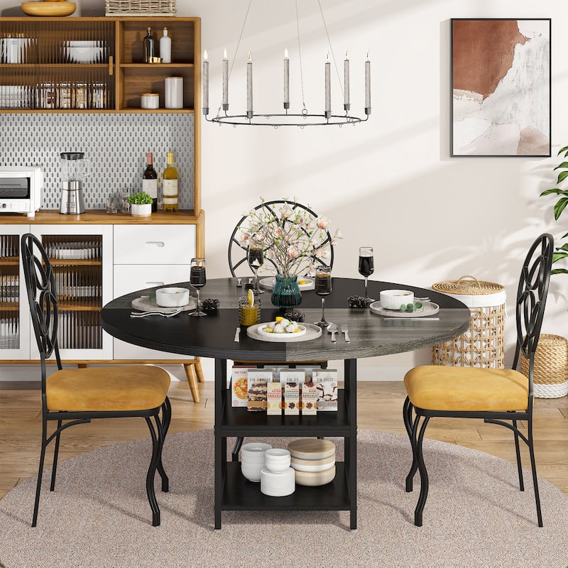 Round Dining Table with Storage Shelves for Kitchen Dining Room