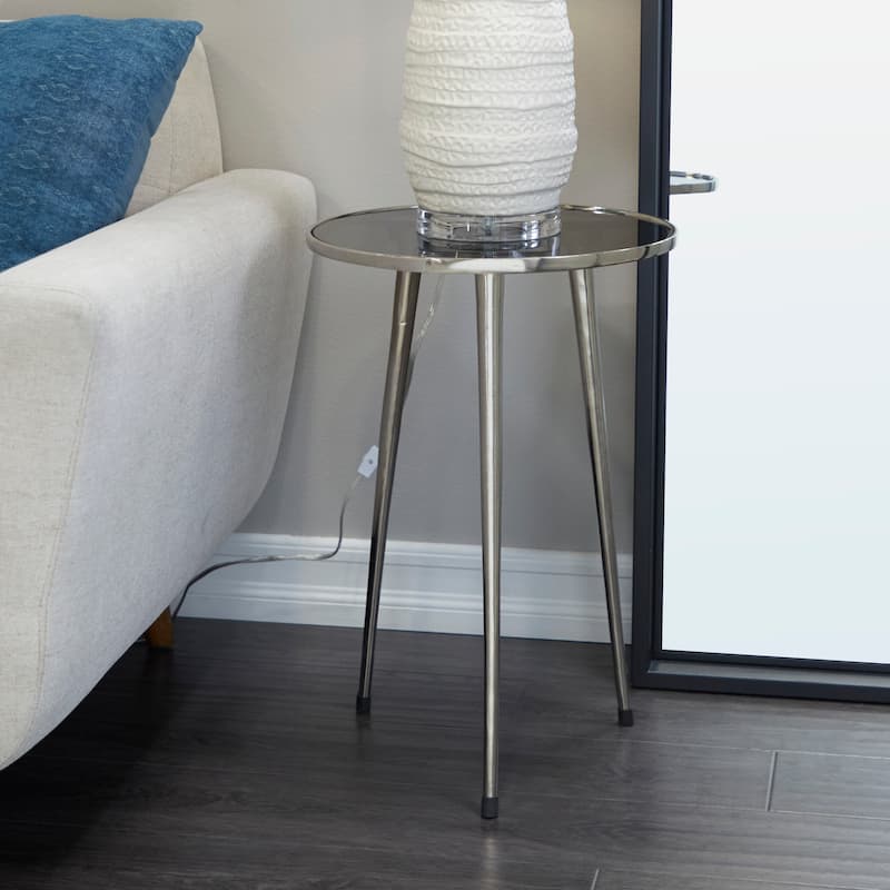 Contemporary Midcentury Metal Accent Side Table With Tripod Legs and Smoke Glass Top - 15 x 15 x 22