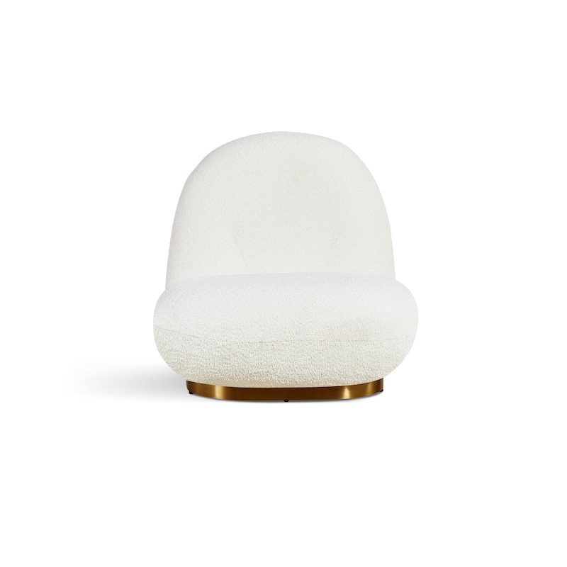 Plush Glam White Lounge Chair with Gold Base