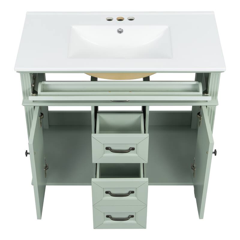 Bathroom Vanity with Sink, Freestanding Bathroom Storage Cabinet, Bathroom Cabinet with Soft Close Doors & 3 Drawers