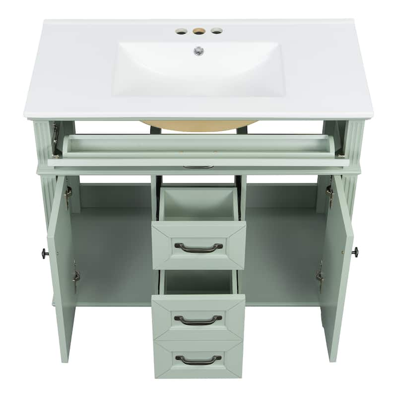 GDF Studio - Sunny Modern Solid Wood + MDF 36-Inch Bathroom Vanity with Ceramic Sink and Flip-Out Drawer