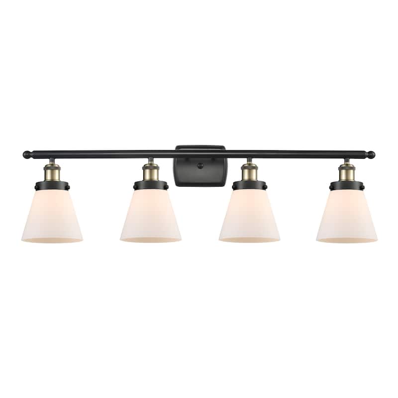 Innovations Lighting 916-4W-11-36 Cone Vanity Cone 4 Light 36" Wide - Black Antique Brass / Matte White