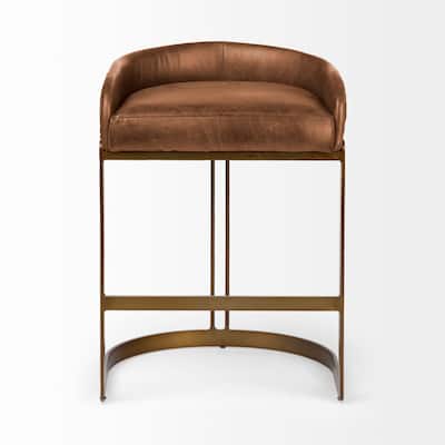 Mercana Hollyfield Brown Leather/ Gold Metal Stool