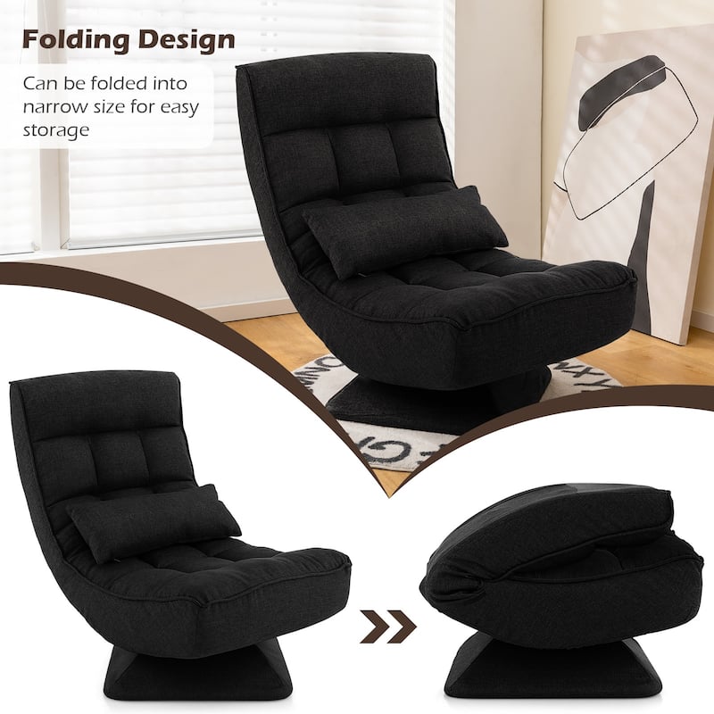 Polyester Swivel Floor Chair with 5-Position Adjustable Recline and Lumbar Pillow