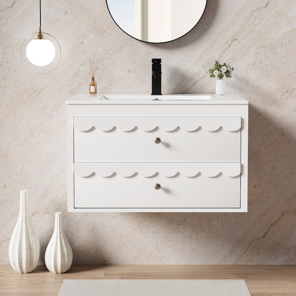 24"/30" Wall-Mounted Lace Trim Bathroom Vanity Floating Storage Cabinet