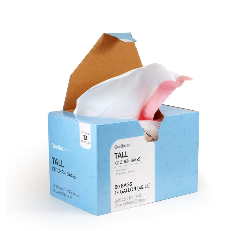 Qualiazero 13 Gallon Trash Bags - Unscented - TWO pack 50 bags per box, 2 boxes (100 bags)