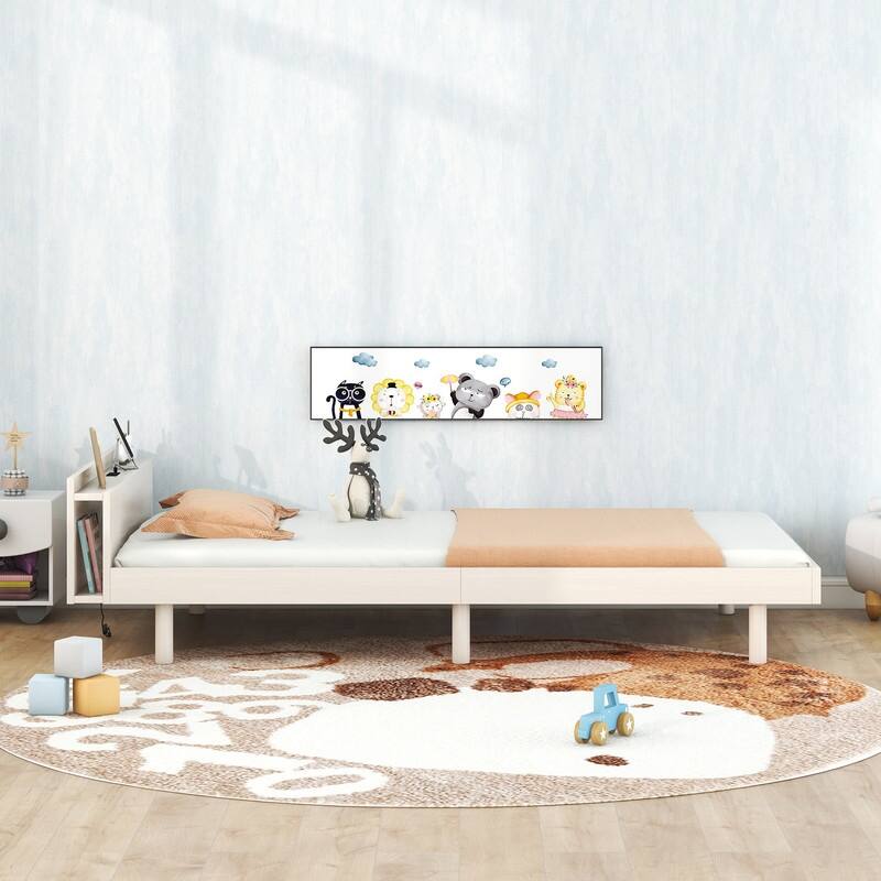 Modern Design Wooden Twin Size Platform Bed Frame with USB Ports