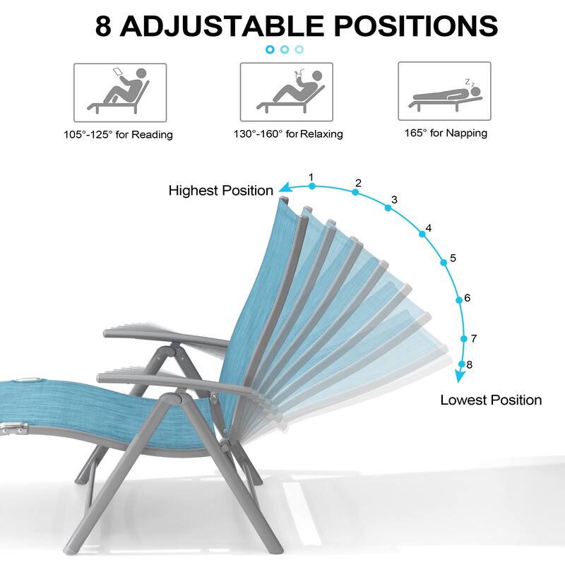 Outdoor Aluminum Folding Recliner Adjustable Chaise Lounge Chairs - See Picture