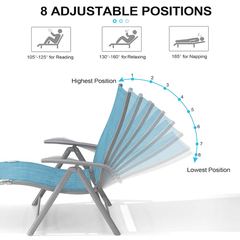 Outdoor Adjustable Aluminum Patio Folding Chaise Lounge Chair