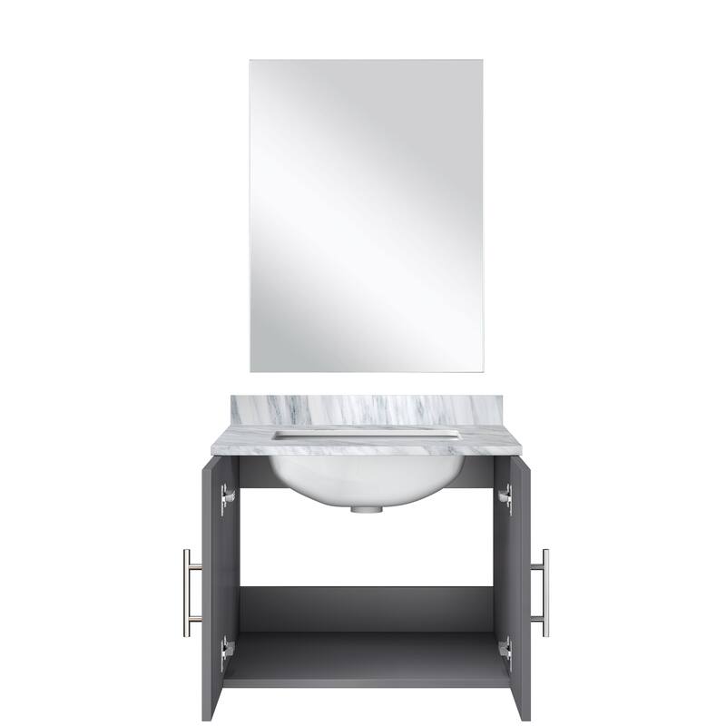Geneva Bath Vanity with Carrara Marble Top, Sink & Mirror