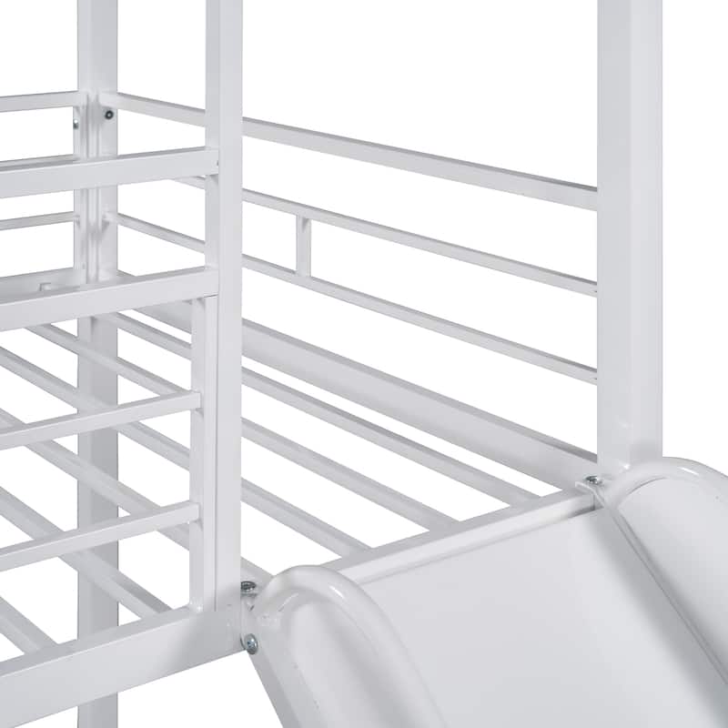 Metal Playhouse-shaped Bunkbed with Slide