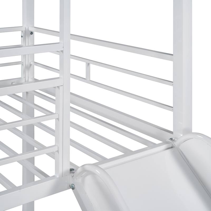 Twin Over Twin Metal Bunk Bed with Slide, Playhouse Design