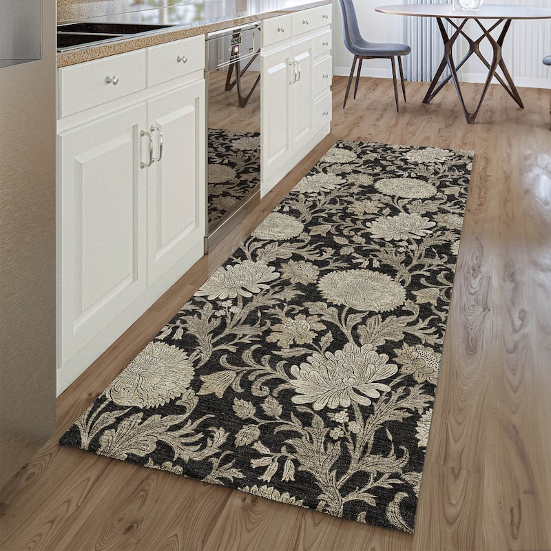 Premium Washable Super Soft Floral Mayfield Rug - Black - 2' 3" x 7' 6" - Runner