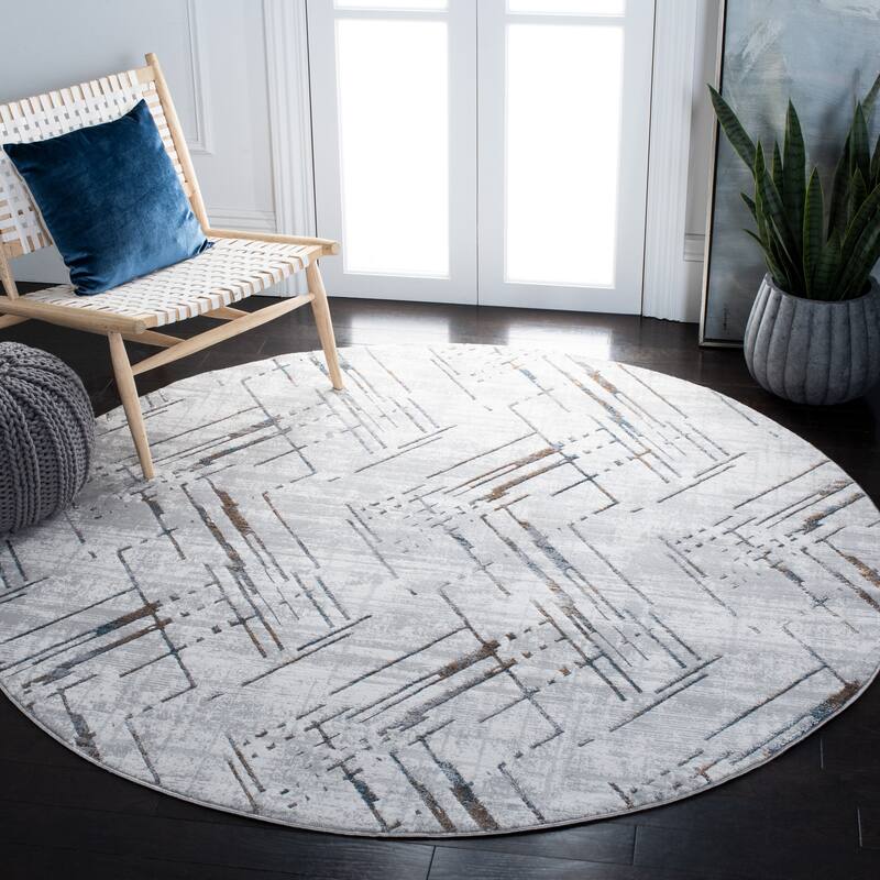 SAFAVIEH Sonoma Annis Modern Abstract Rug - 6'7" Round - Ivory/Grey