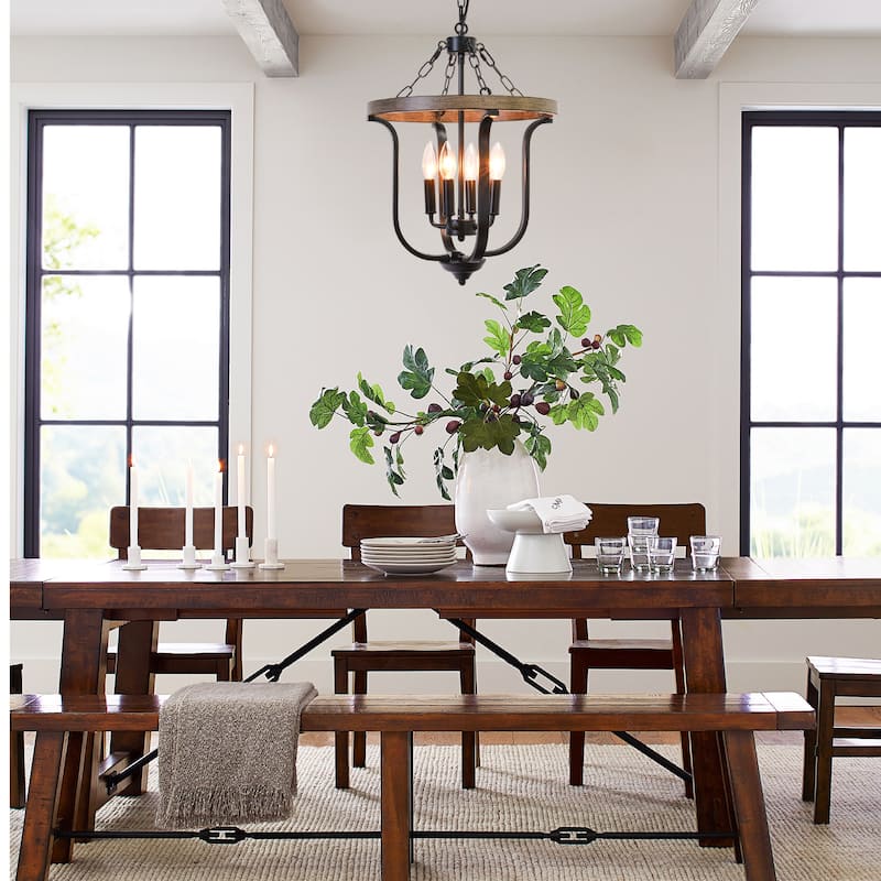 Farmhouse 4-Light Dimmable Cage Pendant Light Candle Chandelier for Kitchen Island