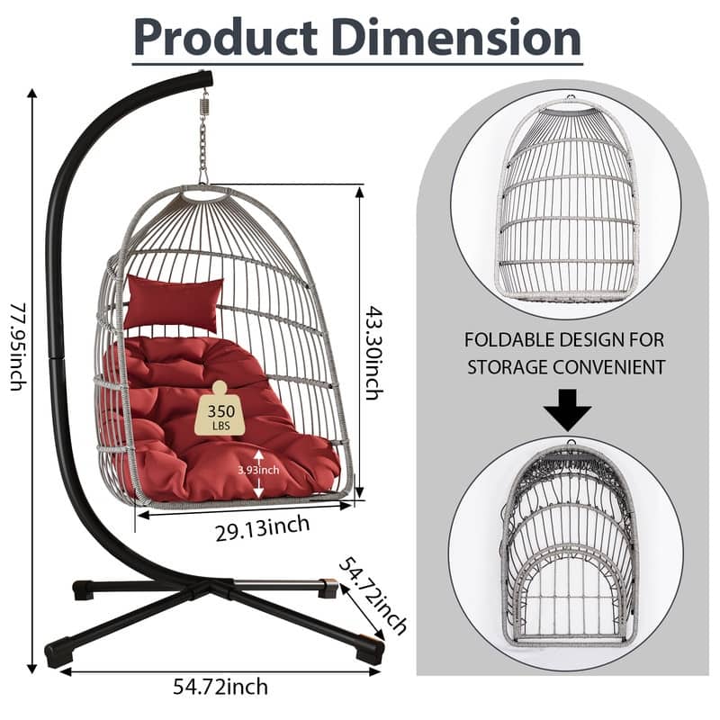 Hanging Egg Chair with Stand - Patio Swing Seat, Space-Saving Design