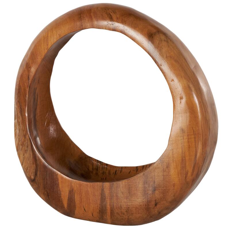 Teak Wood Abstract Handmade Round Sculpture - Brown - Roche River Decor - Brown - 12"W, 12"H