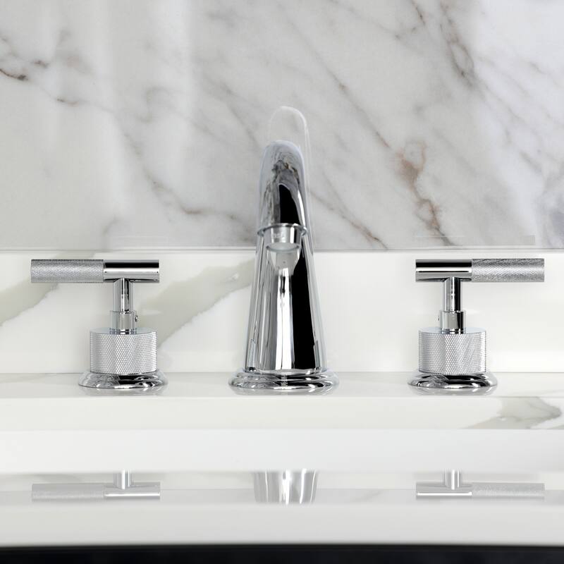 Kingston Brass Convergent Two-Handle 3-Hole Deck Mount Widespread Bathroom Faucet with Knurled Handle and Brass Pop-Up Drain