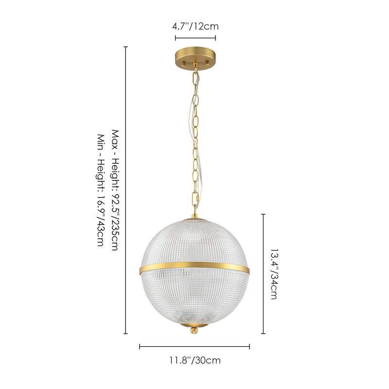 3-Light Mid-Century Modern Glam Gold Grid Glass Globe Chandelier Ceiling Light - 11.8 in. W x 13.39 in. H