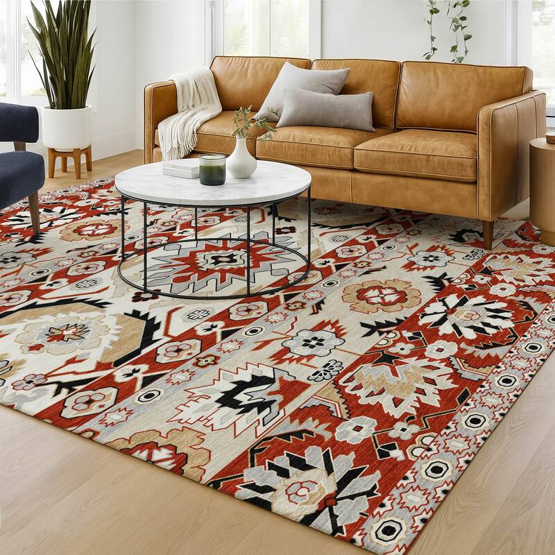 Machine Washable Indoor/ Outdoor Traditional Aspen Chantille Rug