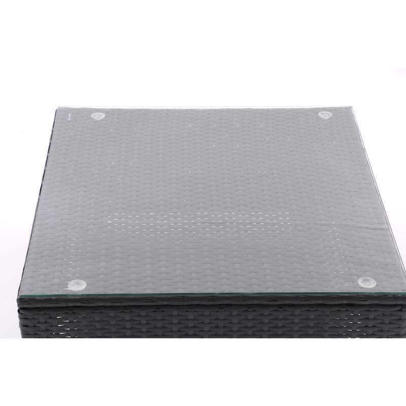 Modern Patio Sectional Couch Furniture Set,Coffee Rattan Sofa Set with Corner Chairs,Ottomans and Glass Top Table,Blue Cushions