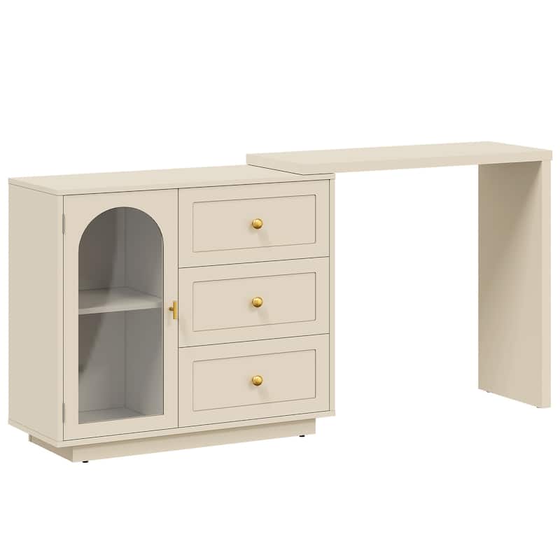 Extendable Makeup Vanity Desk with 3 Drawers & 1 Door