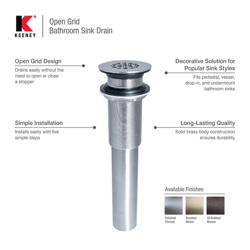 Keeney Open Grid Bathroom Sink Drain without Overflow - N/A