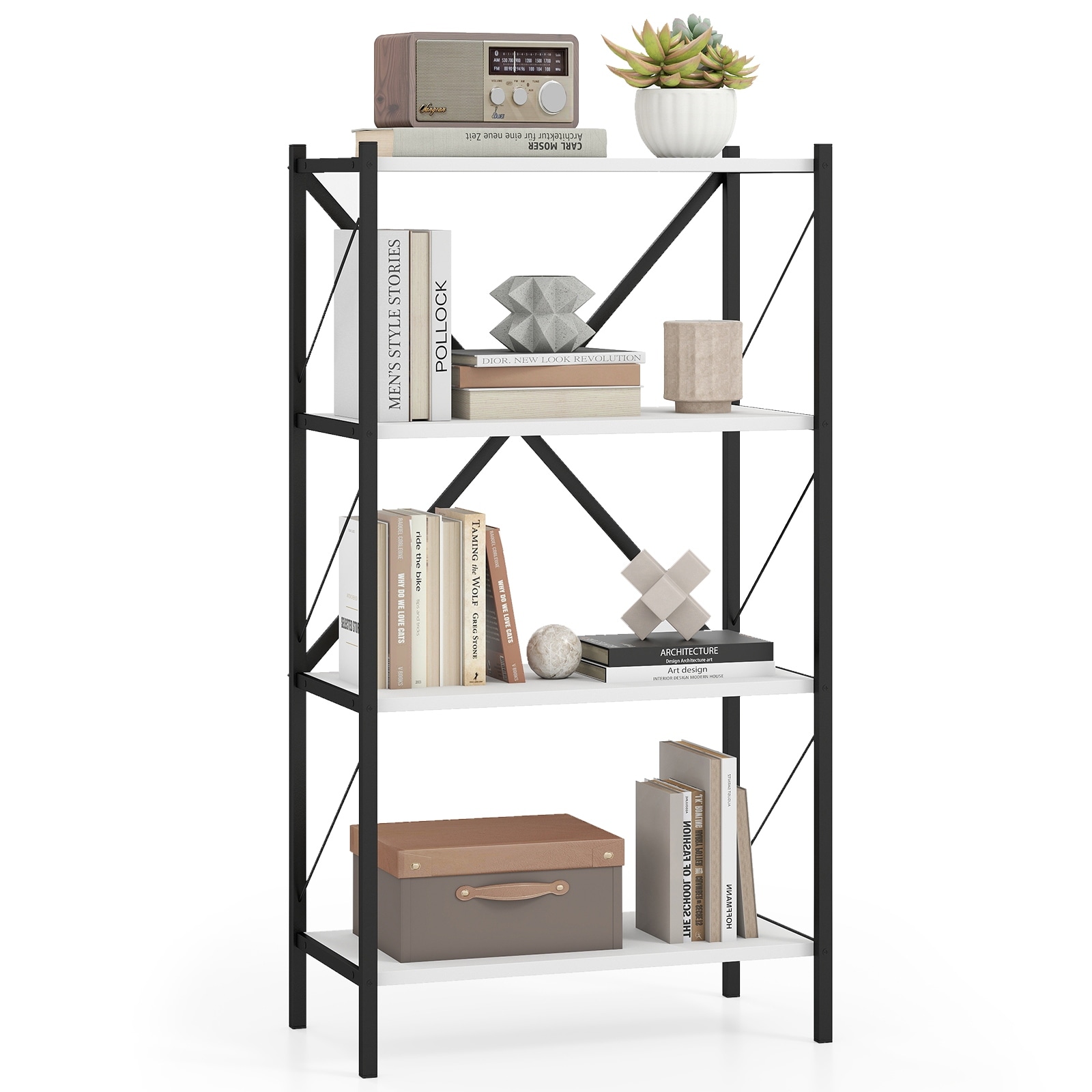 Gymax 4-Tier Bookshelf Industrial Bookcase w/Heavy-Duty Metal Frame