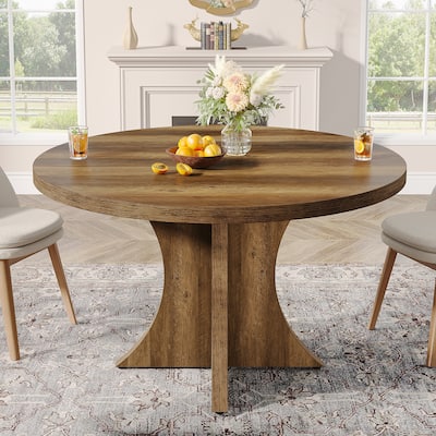 47 Inch Round Dining Table for 4-6, Kitchen Table Wood Dining Table Coffee Table