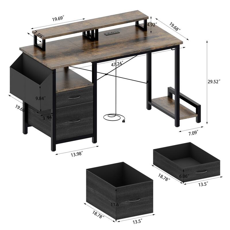 Modern Computer Office Desk with Charging Station and Dual Monitor Stands for Home Office and Gaming or Study Use
