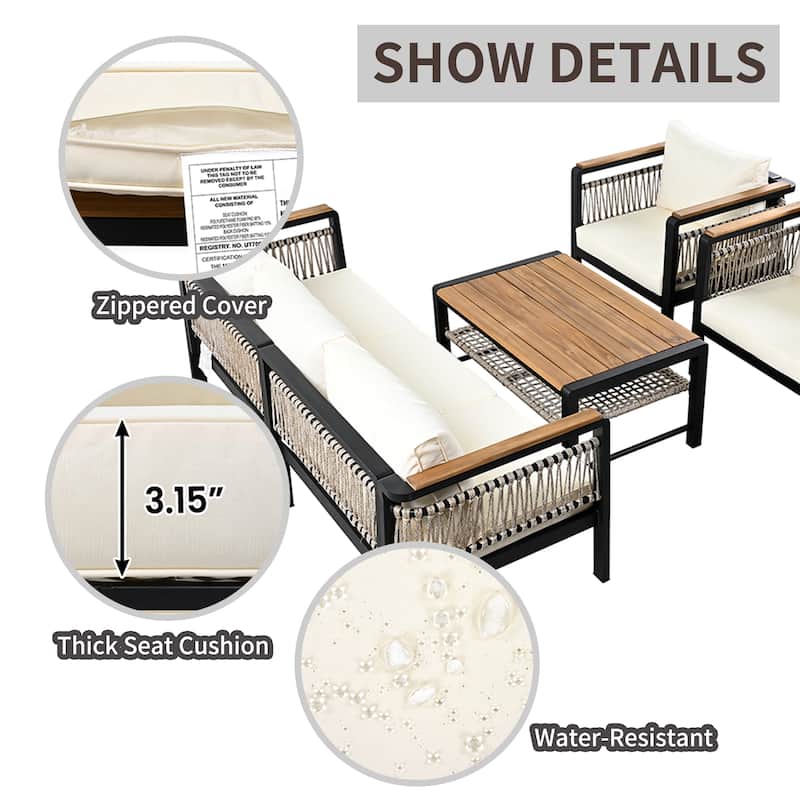 Outdoor Conversation Set with Cushions and Coffee Table, Set of 4