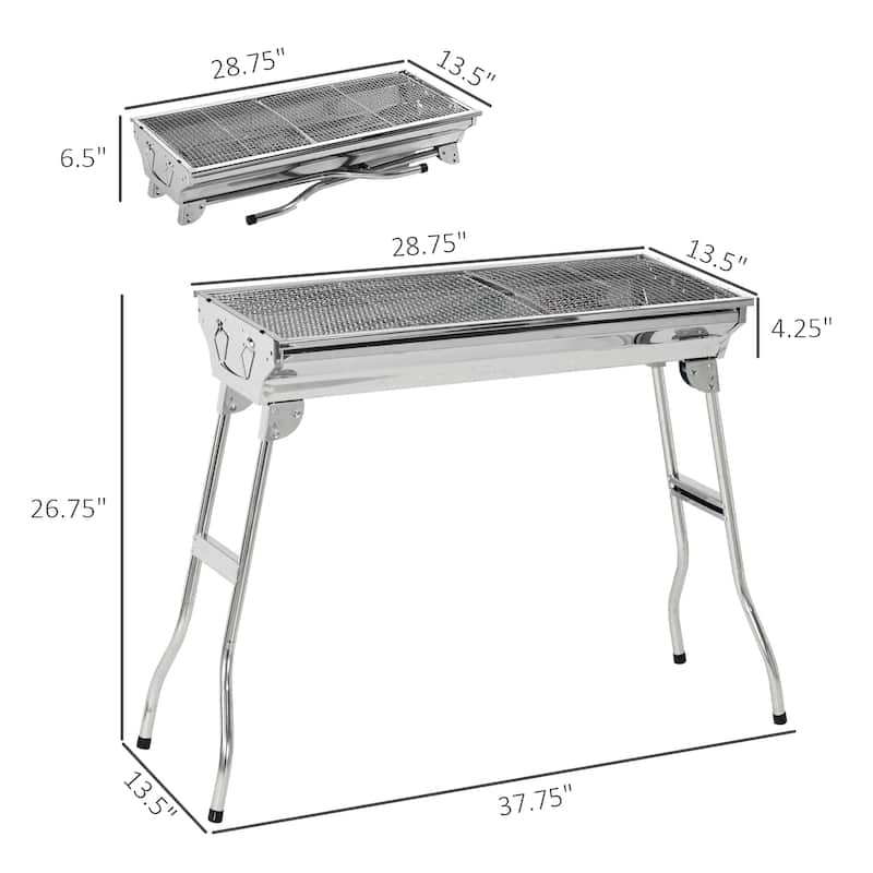 Portable Charcoal Grill, Stainless Steel Folding Outdoor BBQ Grill