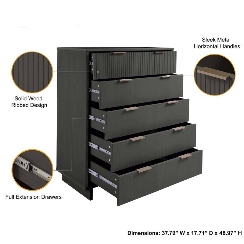 Manhattan Comfort Granville 45.27" Modern Tall 5 Drawer Dresser