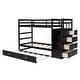 preview thumbnail 35 of 40, Twin Over Twin Bunk Bed with Trundle Bed, Staircase and 4 Storage Drawers, Solid Wood Bunk Beds with Stairs and Guardrail