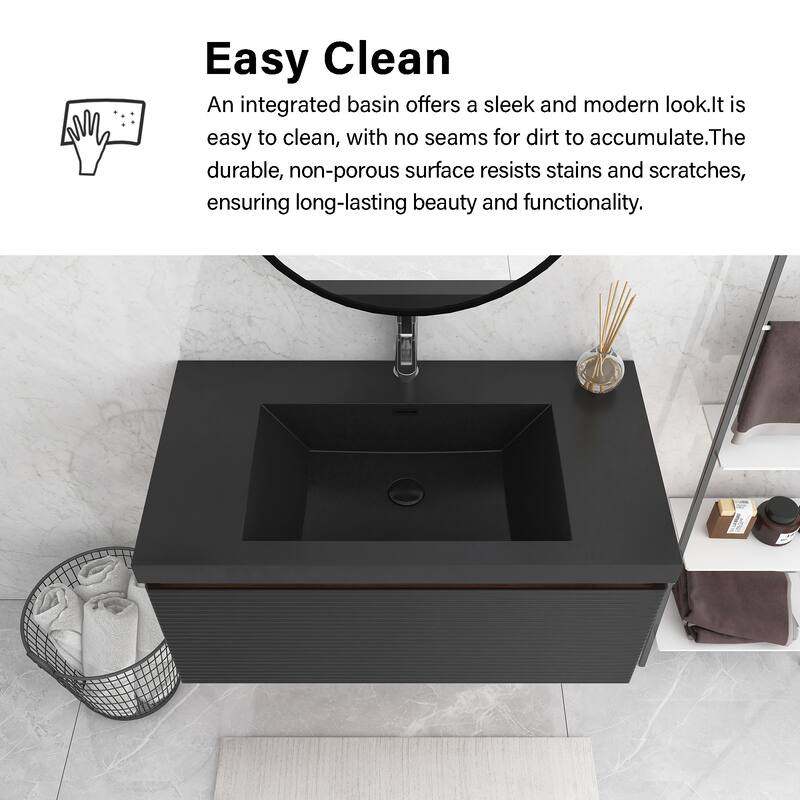 Floating Bathroom Vanity in Natural Oak with Integrated Resin Top