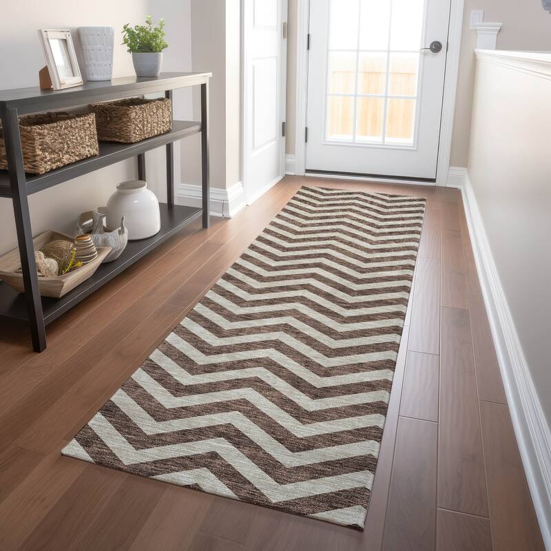 Machine Washable Indoor/ Outdoor Chantille Chevron Stripe Rug