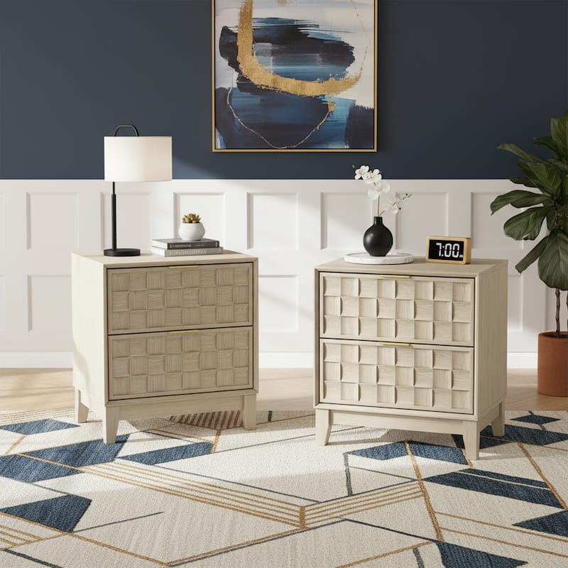 22" Modern Nightstand with Charging Station & 2 Drawers - Compact Bedroom Side Table​