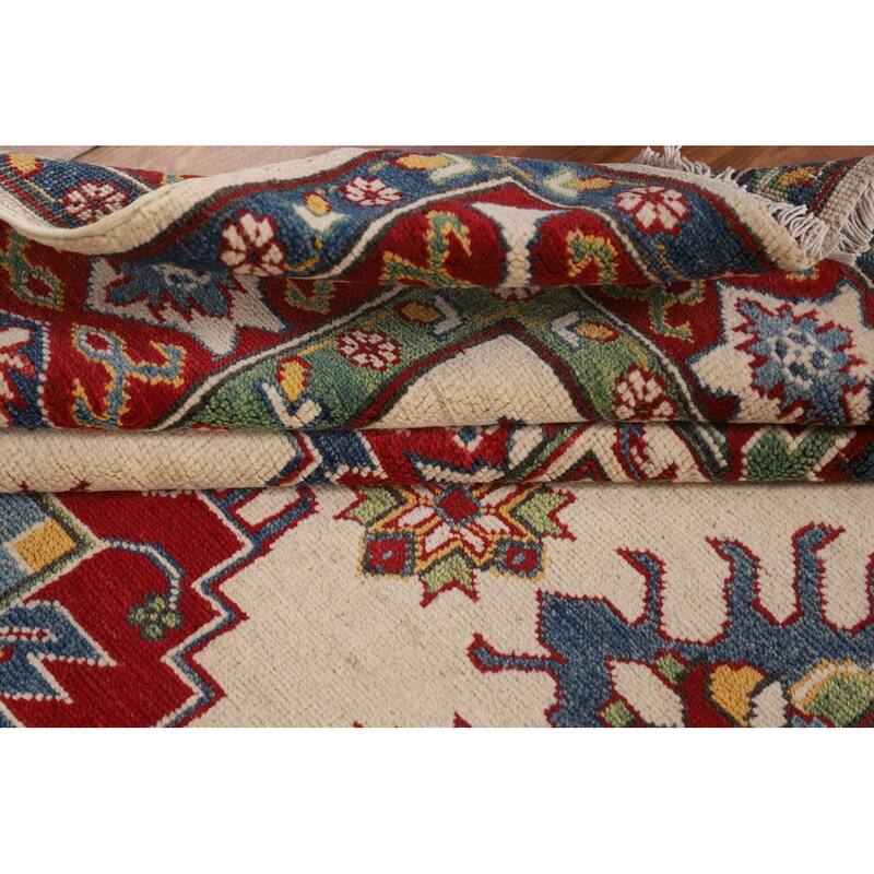 Kazak Oriental Area Rug Handmade Geometric Beige Wool Carpet - 5'0" x 7'3"