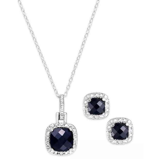 Victoria Townsend .925 Sterling Silver Sapphire & Diamond Accent Necklace & Stud Earrings Set