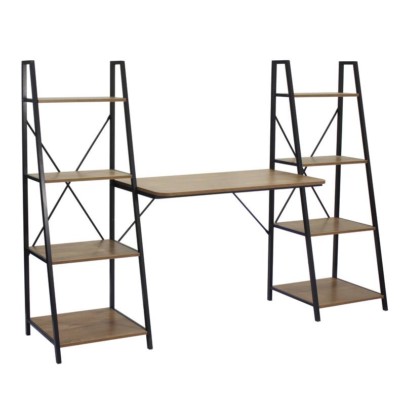 Davee Furniture Walnut Writing Desk with 2 Bookshelves
