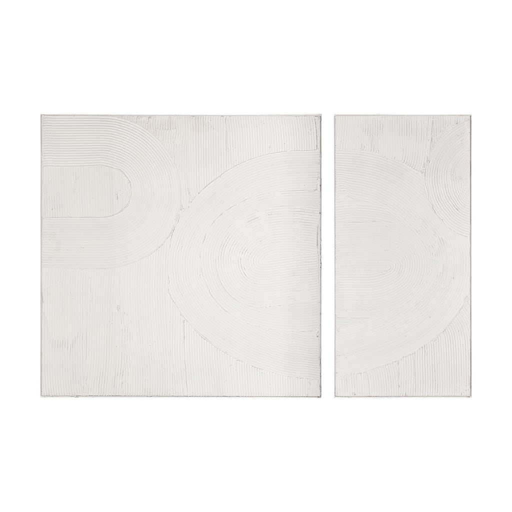 Two pieces of dimensional art formed out of plaster.