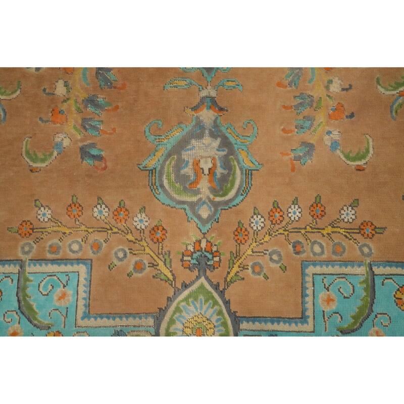 Hand Knotted Oriental 100% Wool Carpet Traditional Floral Oranges & Rust Tabriz Area Rug - 12' 7'' X 9' 6''