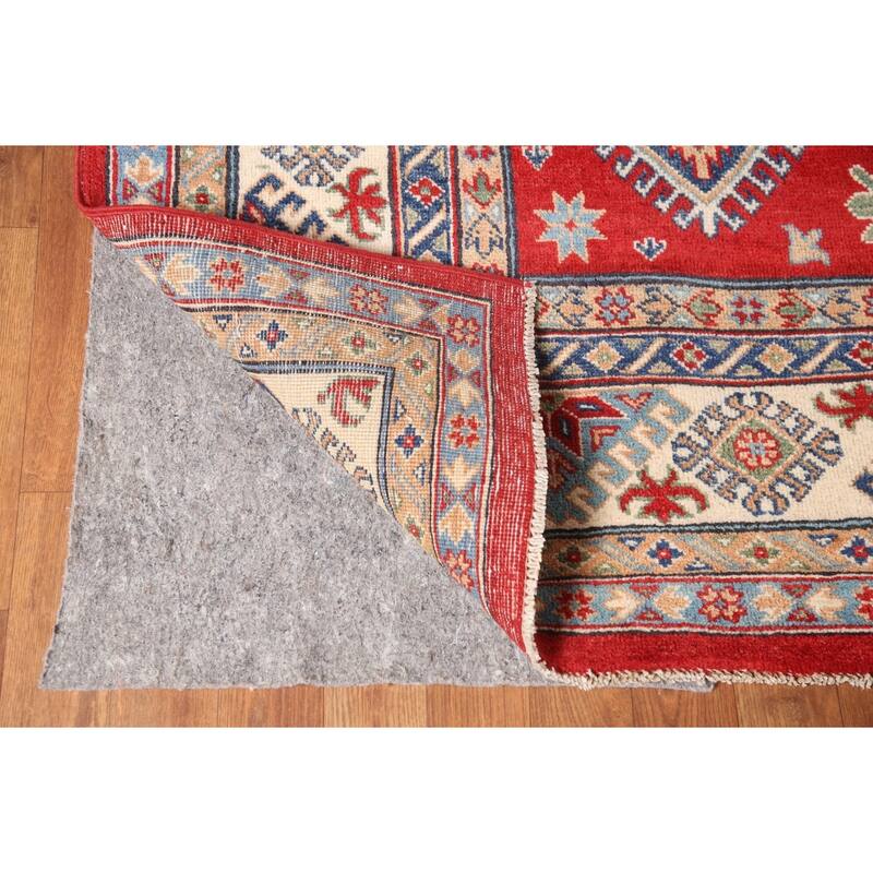 Geometric Red Kazak Area Rug Hand-Knotted Wool Carpet - 6'5" x 9'10"