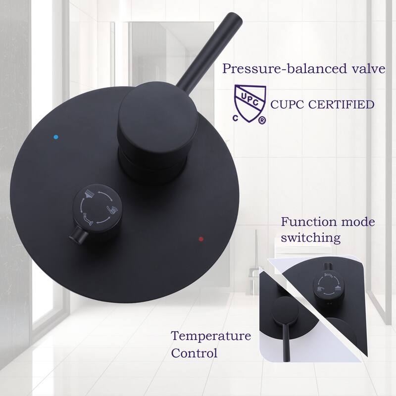 3-Way Complete Rain Shower System Black with High-pressure Handheld and Tub Spout