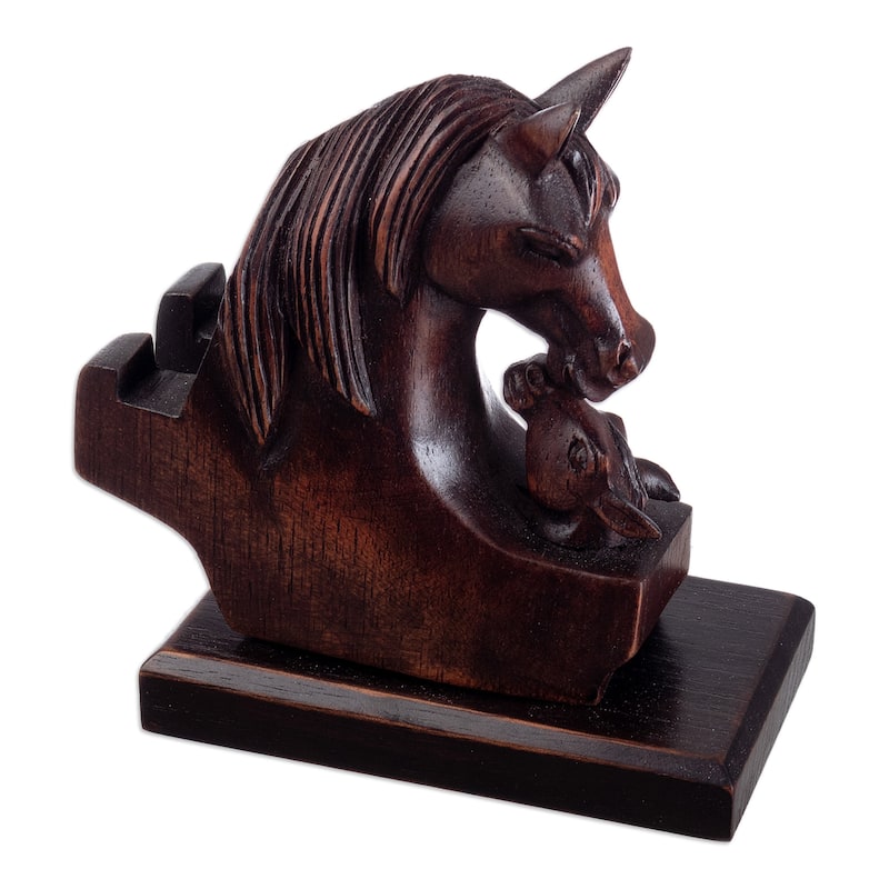 Novica Handmade Mother Mare Wood Phone Holder